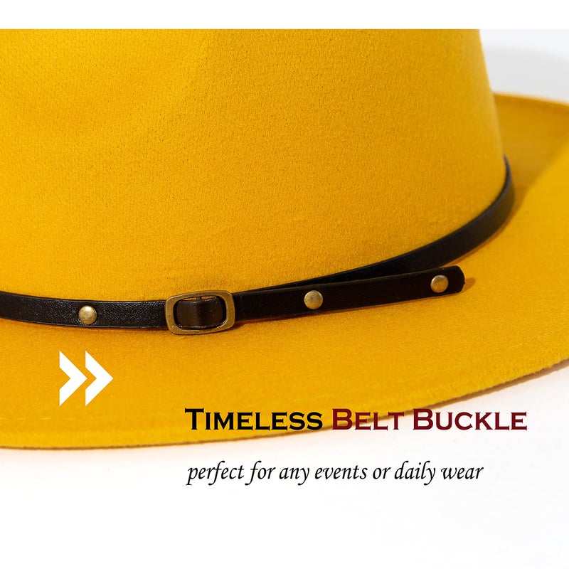 Lisianthus Women Belt Buckle Fedora Hat (Yellow) - Image 3